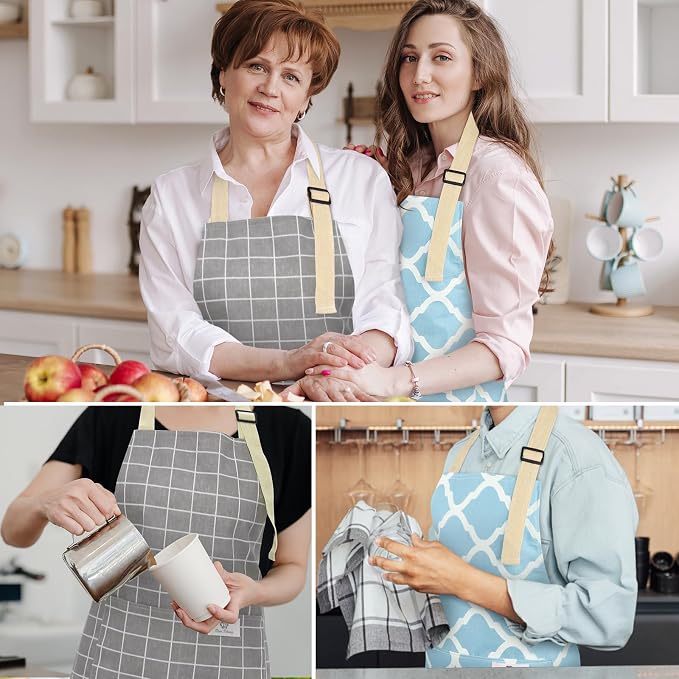 2 Pieces Aprons for Women with Pockets, Cotton Linen Waterproof Kitchen Cooking - Image 6