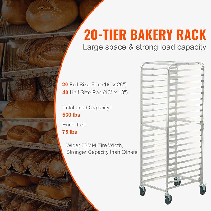 VEVOR Bun Pan Rack, 20-Tier Commercial Bakery Racks - Image 3