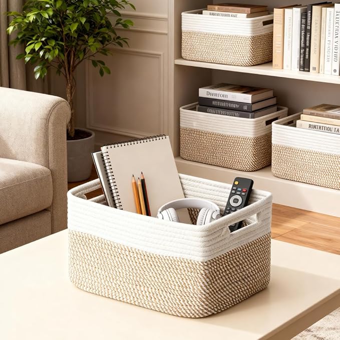 5 Pack Woven Storage Baskets for Shelves, Decorative Basket Organizer Storage - Image 2