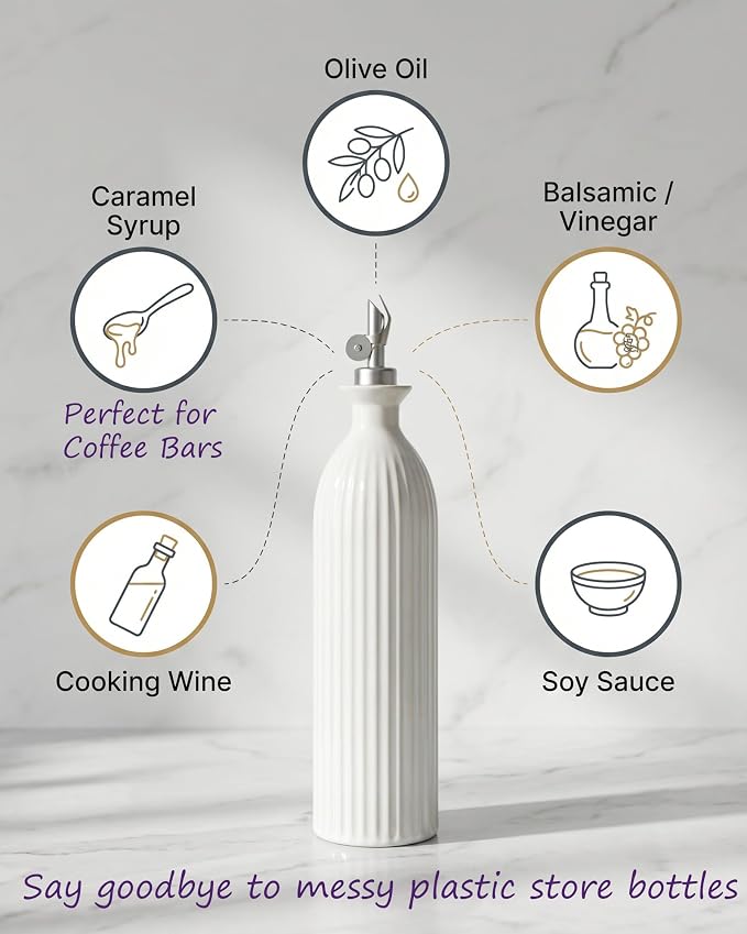 Ceramic Olive Oil Dispenser Bottle, 17 oz Stoneware Relief oil container - Image 8