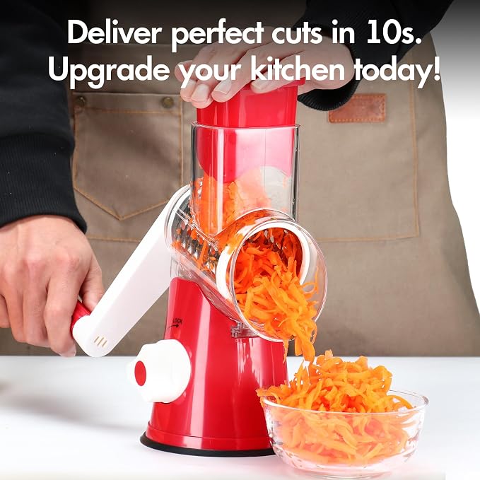 Rotary Cheese Grater Shredder, Speed Kitchen Manual Round Mandolin Slicer Safe - Image 8