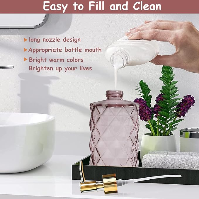 Glass Soap Dispenser with Gold Plastic Pump, 12oz Refillable Liquid Hand Soap - Image 3