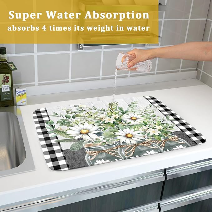 Spring Summer Daisy Floral Dish Drying Mat - Image 7