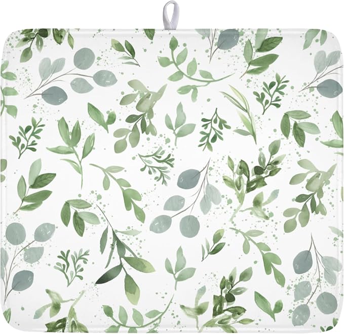 Spring Summer Sage Green Leaves Dish Drying Mat 16 x 18 Inch Spring Eucalyptus by Unknown