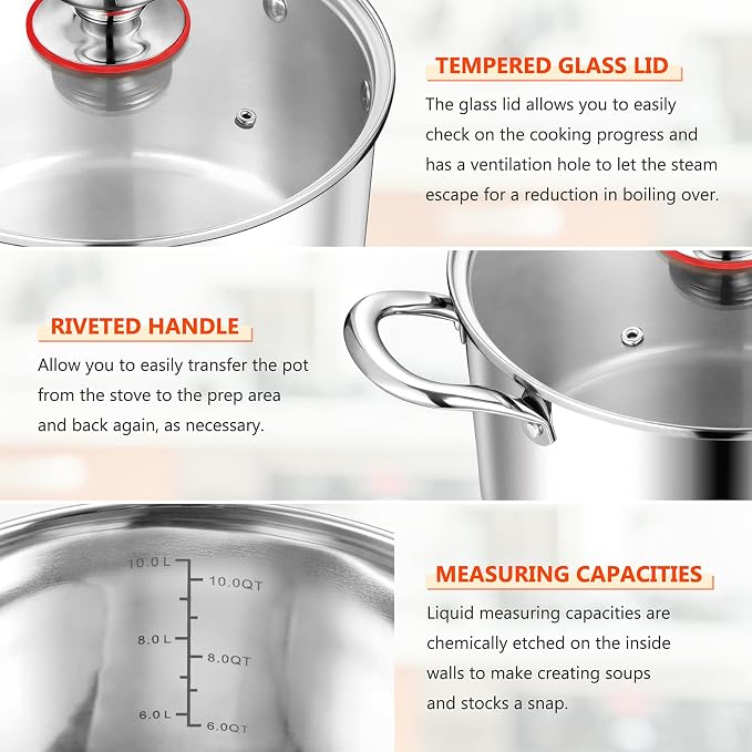 E-far 12-Quart Stock Pot, 18/10 Stainless Steel Stockpot - Image 3