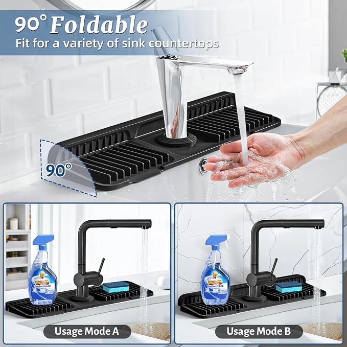 PoYang 17.7 inch Faucet Mat for Kitchen Sink Splash Guard, 7° Slope Silicone - Image 2