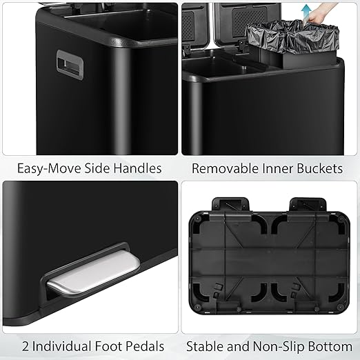 SUPER DEAL Kitchen Trash Can, 16 Gallon 60L Dual Garbage and Recycling Can - Image 6
