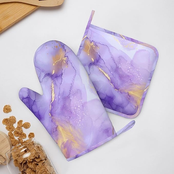 Oven Mitts and Pot Holders Pastel Purple Marble Silicone Kitchen Accessories - Image 6