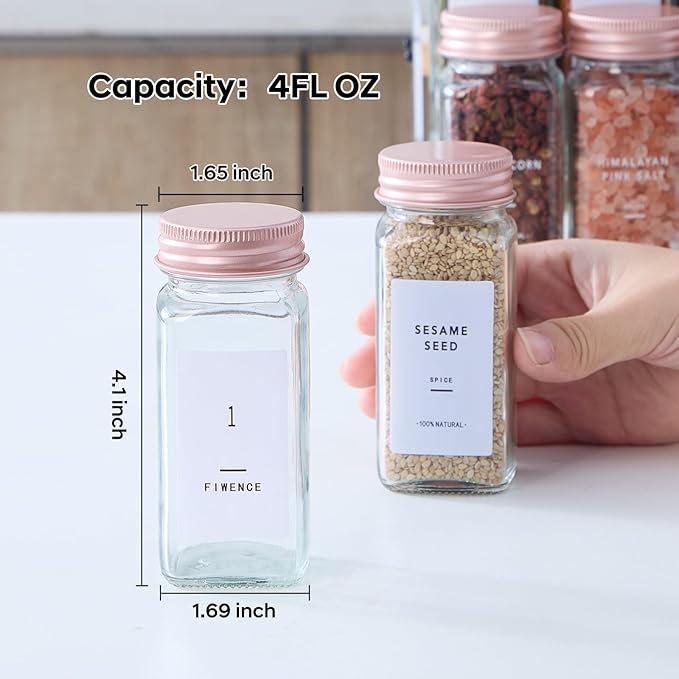 36 Pcs Glass Spice Jars with Labels and Pink Metal Caps, 4oz Empty Spice - Image 2
