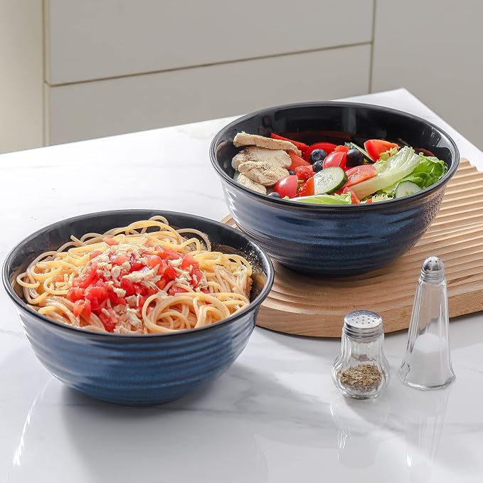 HASENSE Serving Bowls, 60 Ounces Ceramic Salad Pasta Soup Bowls, 8.5 inch Large - Image 2