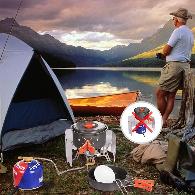 REDCAMP Folding Outdoor Stove Windscreen, 9 Plates Aluminum Camping Stove - Image 3