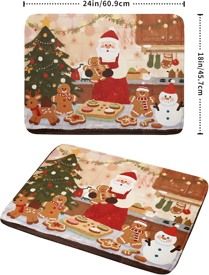 Christmas Dish Drying Mat for Kitchen Counter 18x24 Santa Claus Gingerbread - Image 2