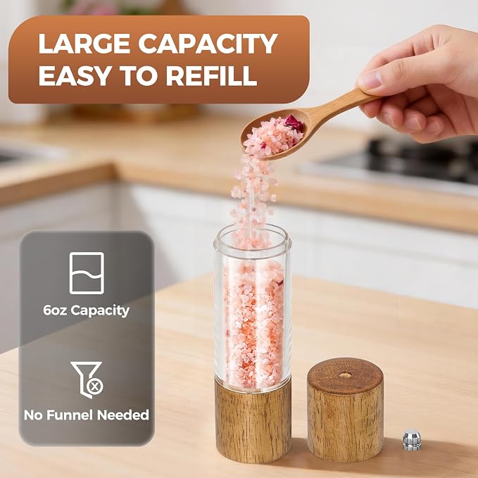 2-Pack Wooden Salt and Pepper Grinder Set - Image 4