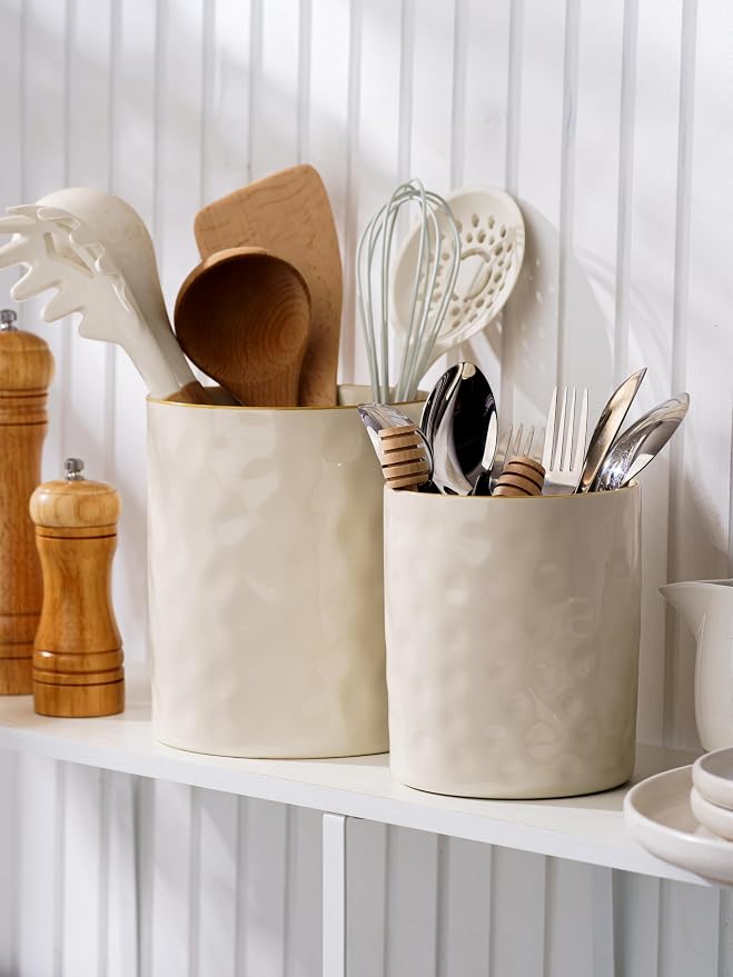 famiware Ocean Utensil Holder, 7.2"+5.8" Ceramic Kitchen Utensil Holder - Image 2