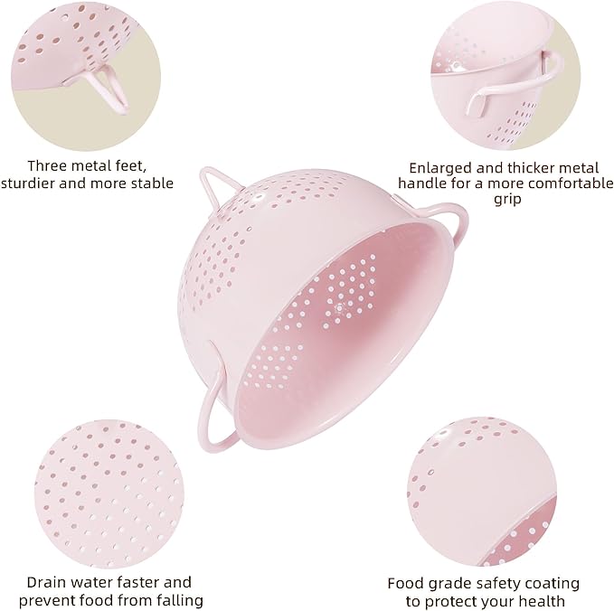 Metal Colander 5 Quart Powder Coated Self-draining Metal Strainer - Image 5