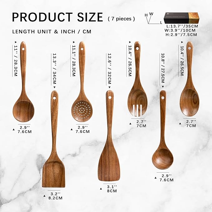 Wooden Spoons for Cooking, Nonstick Cooking Utensil Set - Image 2