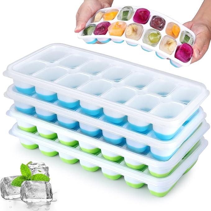 Silicone Ice Cube Tray, 4 Pack Easy-Release & Flexible 14-Ice Cube Trays by Jrisbo