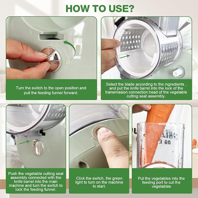 Electric Cheese Grater for Block Cheese - 3 in 1 Rotary Cheese Grater Electric - Image 9