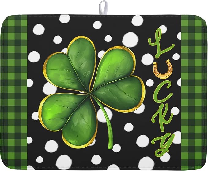 St. Patrick's Day Dish Drying Mats 18x24 Inch Green Clover Shamrock Lucky by Kawani