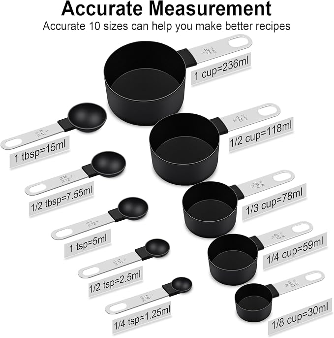 Measuring Cups and Spoons Set, 10 Pieces Nesting Measure Tools, Kitchen - Image 2