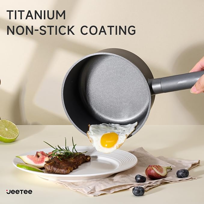 JEETEE Titanium Sauce Pan with Lid, 1.5 QT Non Stick Cooking Pots, Oven & - Image 3