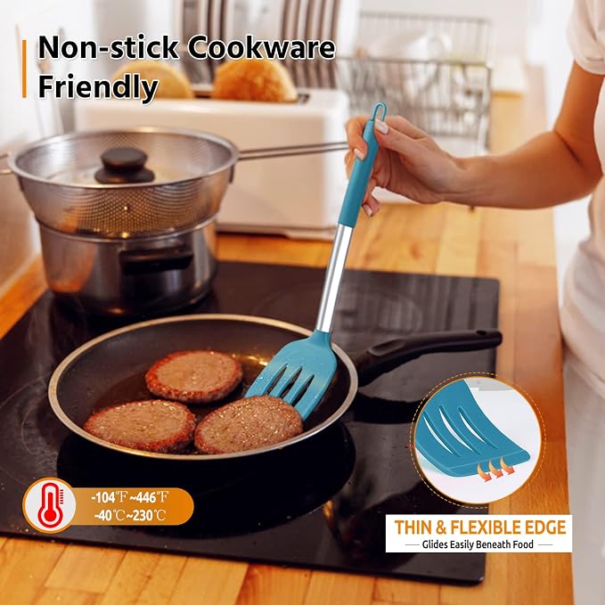 Cooking Utensils Set of 4, E-far Silicone Kitchen Utensils - Image 6