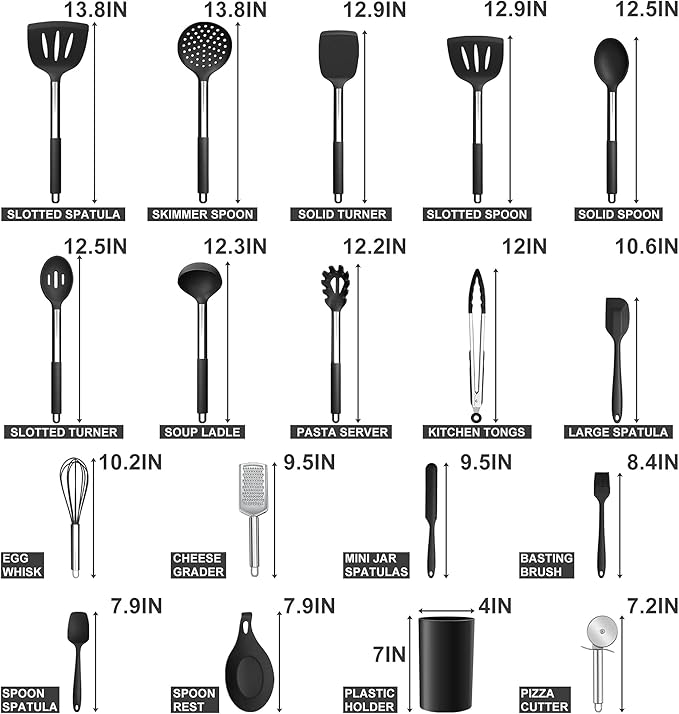 Silicone Kitchen Utensils Set, E-far 30-Piece Cooking Utensils Set - Image 2