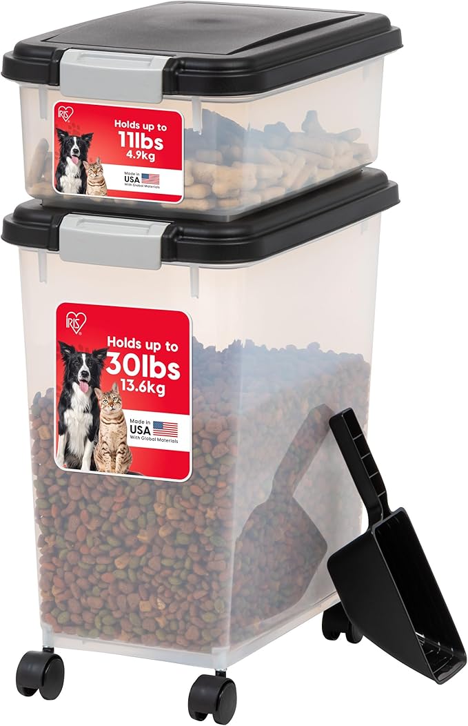 IRIS USA Dog Food Storage Container 30 lb + 11lb Airtight Combo, Stackable Pet by IRISUSA