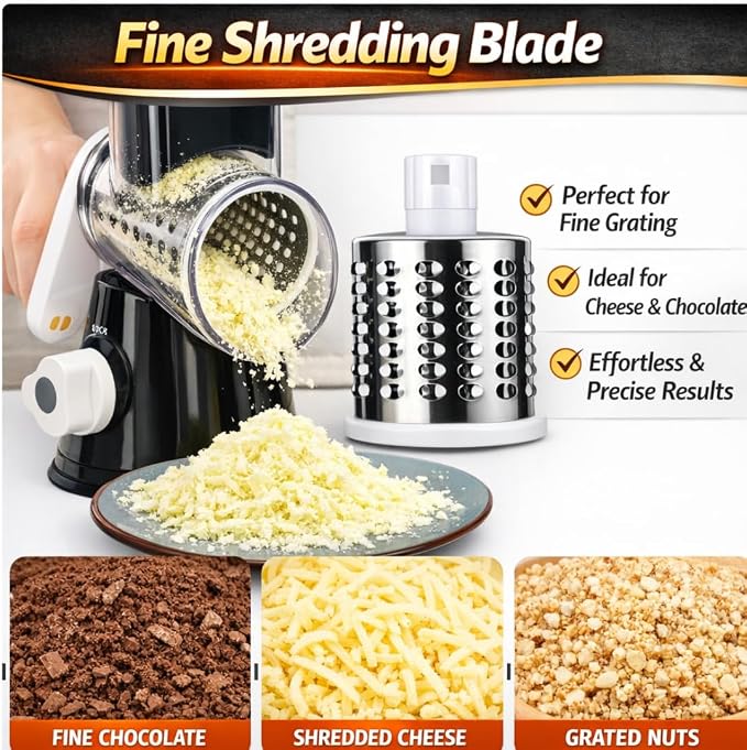 Manual Rotary Cheese Grater for Kitchen, Vegetable Slicer, 3-in-1 Hand Crank - Image 6