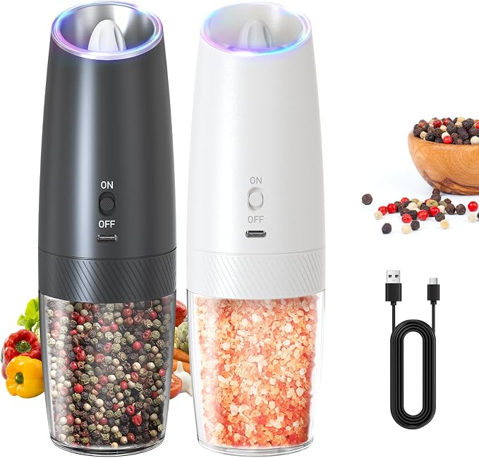 CIRCLE JOY Rechargeable Salt and Pepper Grinder Set Gravity Electric Salt and by CIRCLEJOY