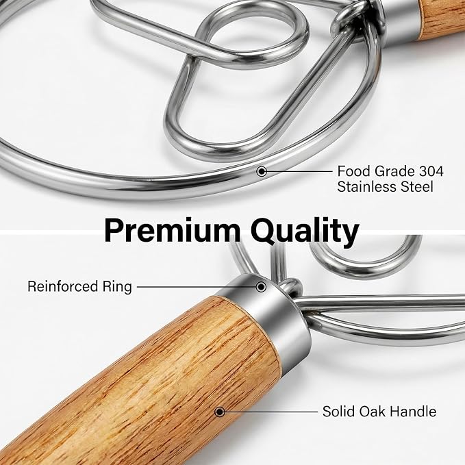 TEEVEA Danish Dough Whisk for Sourdough Bread, Wooden Handle Stainless Steel - Image 4