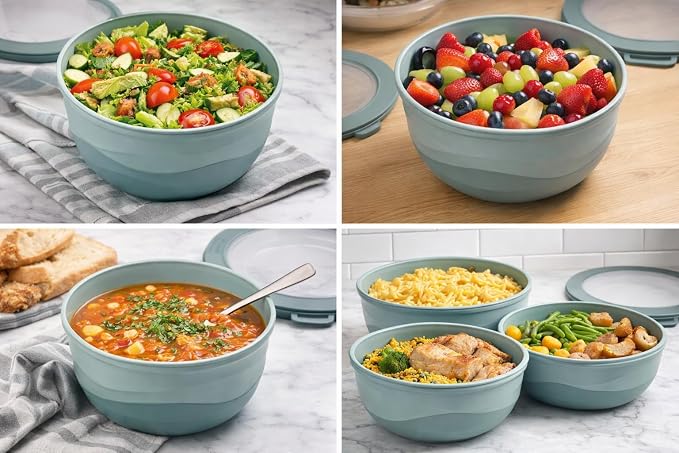 Pera Mixing Bowls with Lids Set, 8 Piece, BPA Free Nesting Kitchen Bowl Set - Image 8