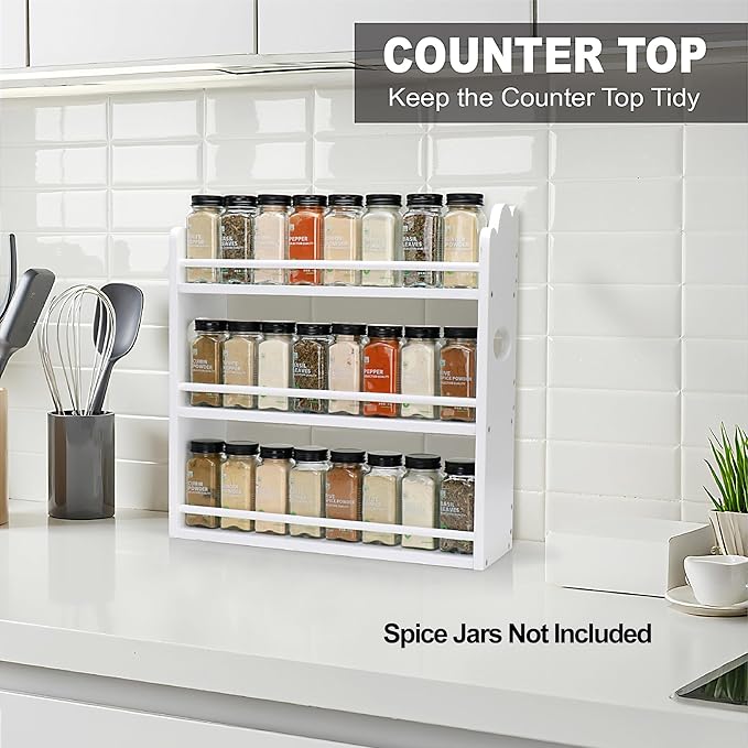3 Tier Bamboo Spice Rack, Spice Rack Organizer, Seasoning Jars Rack Shelf Spice - Image 3