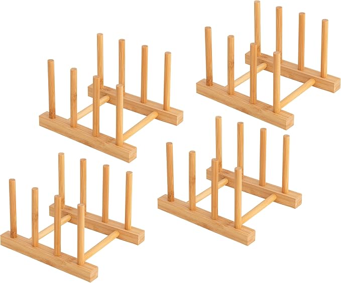 HBlife 4pcs Bamboo Dish Plate Bowl Cup Book Pot Lid Cutting Board Drying Rack by HBlife