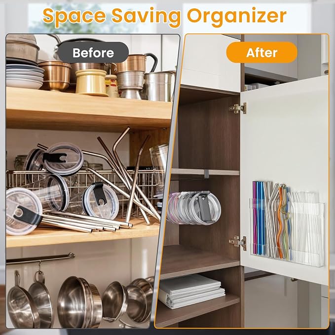 Kitchen Cabinet Straw Holder: Acrylic Organizer and Hanging Lid Rack - Image 4