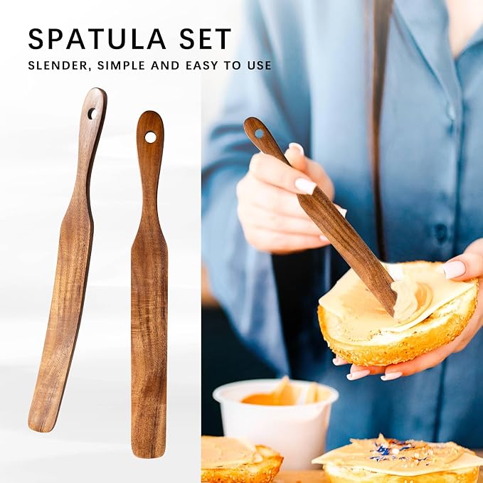 Wooden Spatula for Cooking Set of 2 – 11 Inch Teak Wood Spatula - Image 4