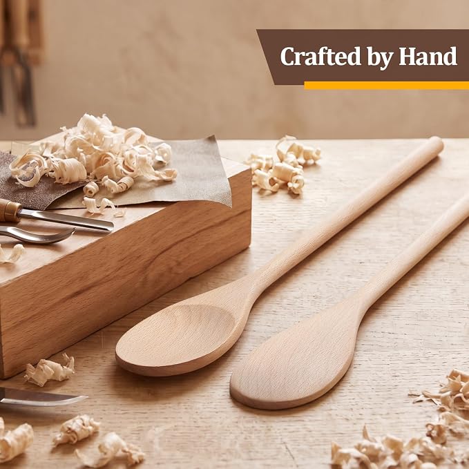 Cooking Wooden Spoons, MORGLES 14-Inch Serving Spoons - Image 3