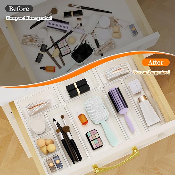 StorMiracle 32 PCS Clear Plastic Drawer Organizer Set, 4-Size vanity organizer - Image 5