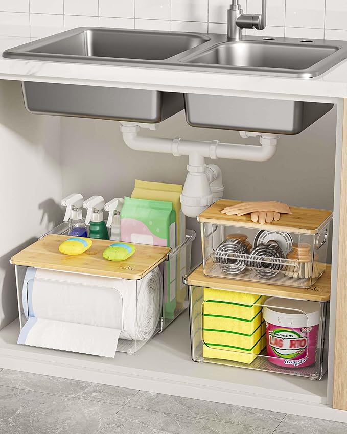 iCASA Trash Bag Dispenser Holder - 3 in 1 Acrylic Plastic Garbage Bag Pantry - Image 5