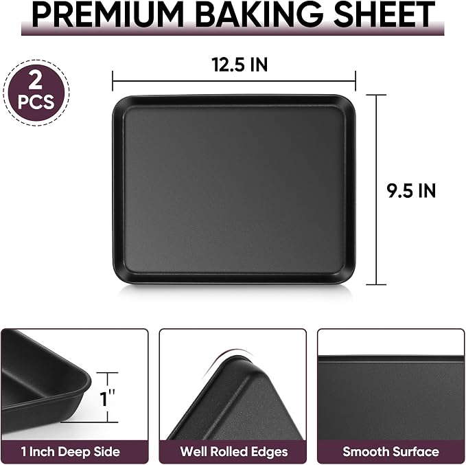 E-far Baking Sheet Set of 2, 12.5" x 9.5" x 1" Cookie Sheet Pan - Image 2