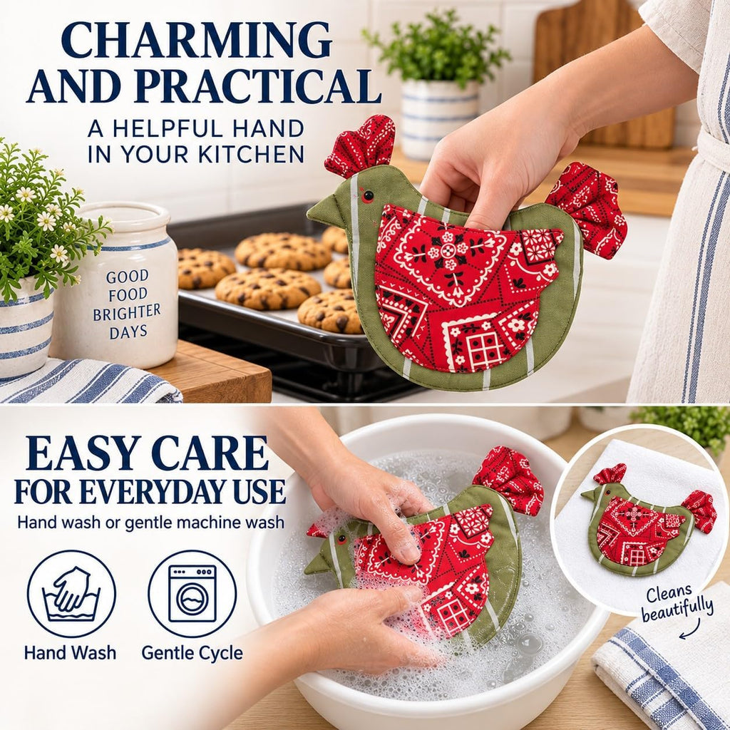 Handmade Hen Shaped Oven Mitt & Pot Holder Set