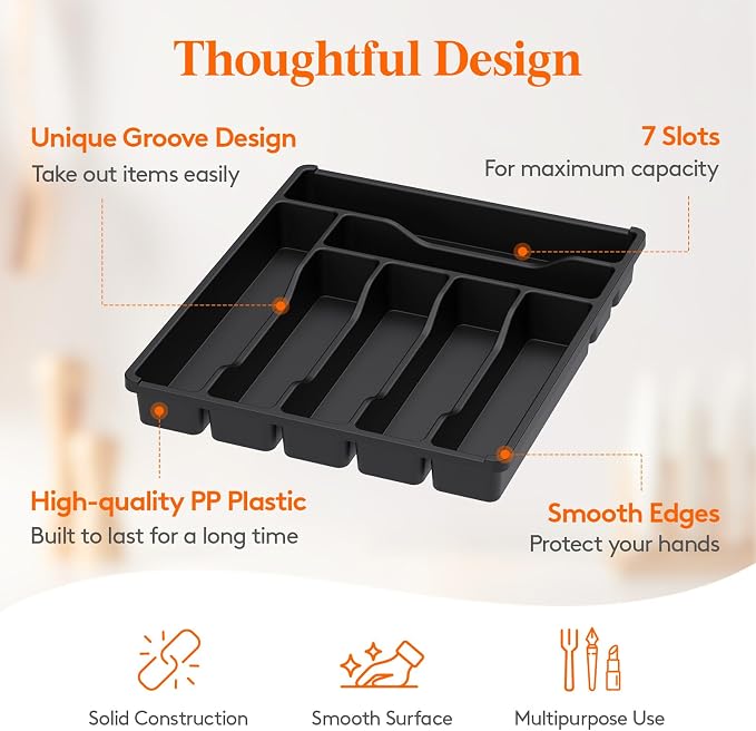 Lifewit Silverware Drawer Organizer Tray, Plastic Cutlery Storage - Image 3