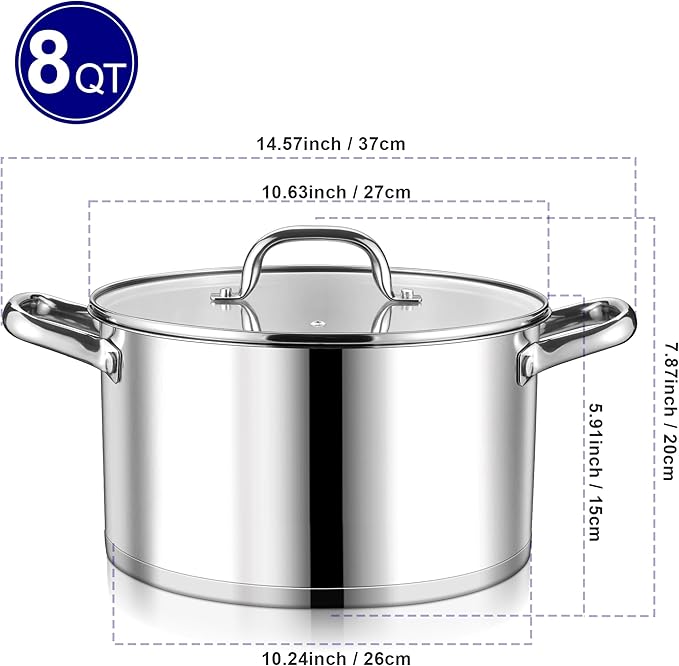 LIANYU Stainless Steel Stock Pot, 8 QT Large Soup Pot - Image 2