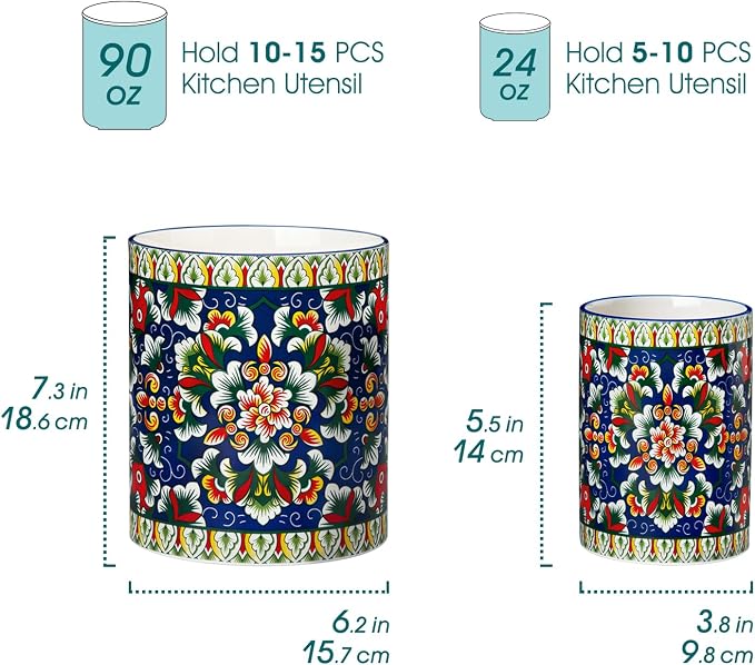vancasso SIMI Utensil Holder, 7.3"+5.5" Porcelain Kitchen Utensil Holder - Image 2