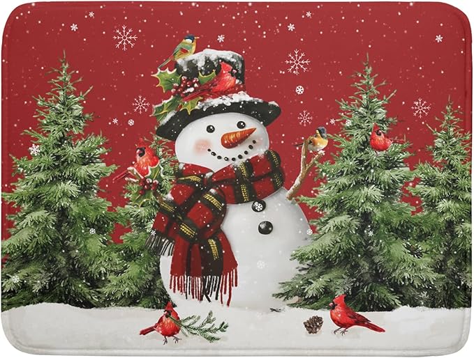 Christmas Dish Drying Mat for Kitchen Counter Snowman Green Christmas Tree by Unknown