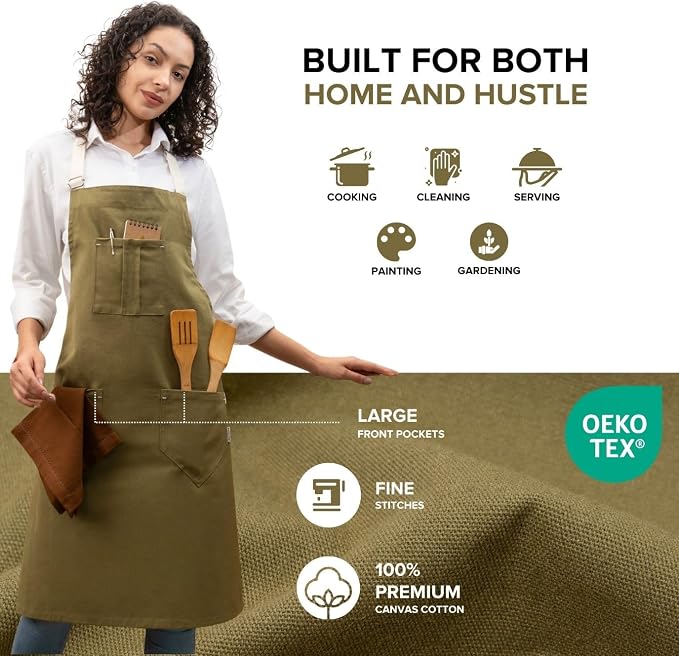 Cotton Canvas Apron for Women & Men – Adjustable Neck Strap & Waist Ties - Image 4