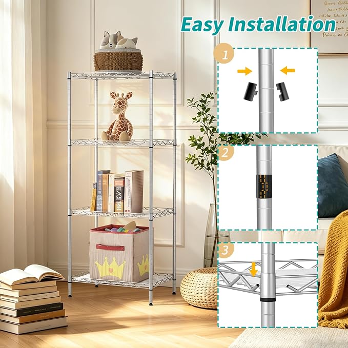 BestOffice | 4-Tier Wire Storage Shelves | 12"D x 18"W x 44"H | Chrome | - Image 6