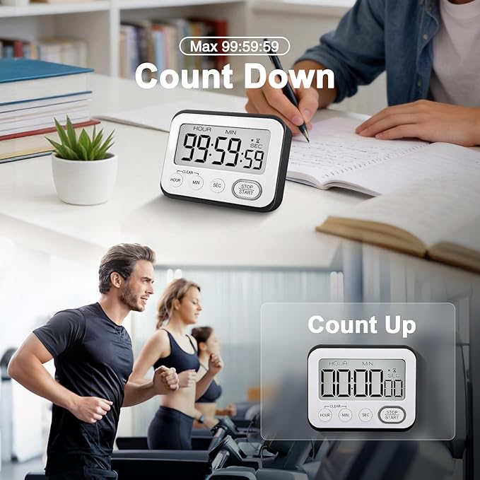 Digital Kitchen Timer Magnetic Loud Alarm, Large LCD Screen Silent/Beeping - Image 2