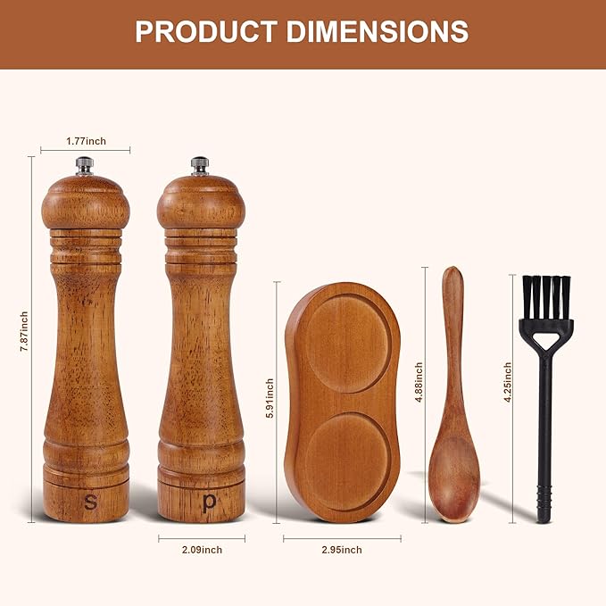 DEBETOOL Wooden Salt and Pepper Grinder Set - Image 2