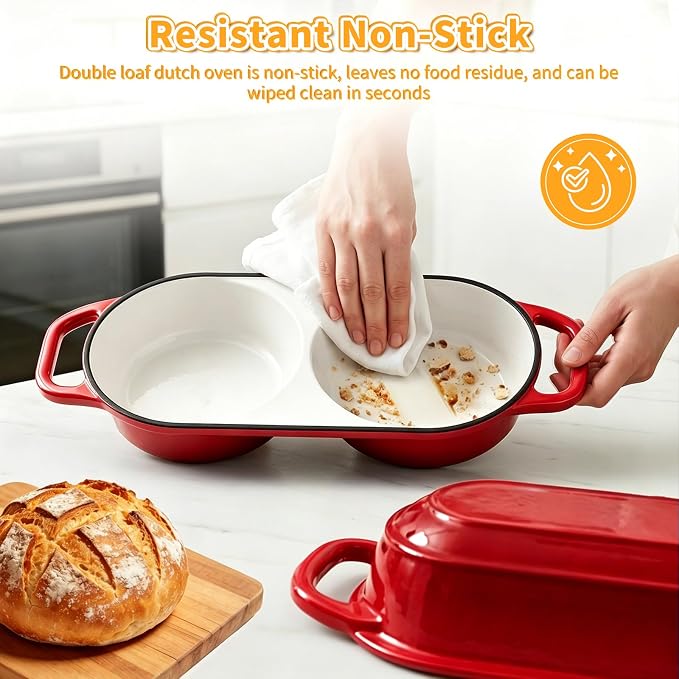 Mini Double Dutch Oven For Sourdough Bread Baking, 2.2QT Enameled Cast Iron - Image 7